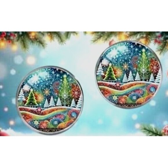 Christmas Tree Earrings New Festive Party Small Posts Winter Holiday Celebration - Picture 1 of 10